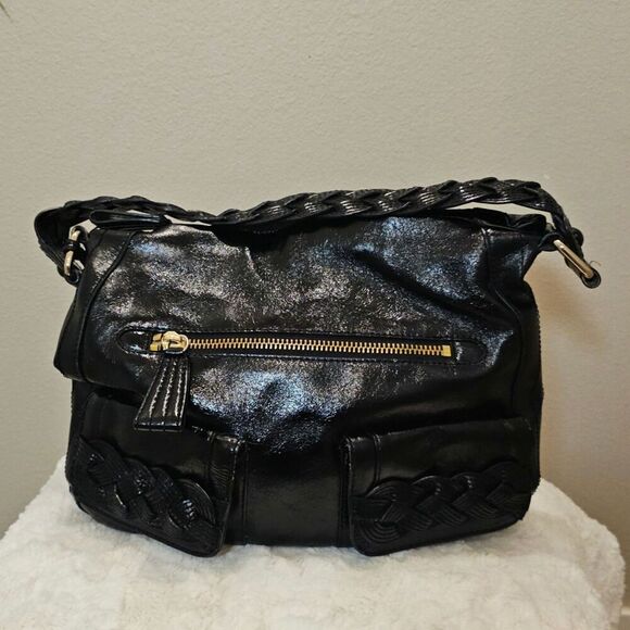 Elliott Lucca Black Leather Hobo Bag with Braid Accents - Picture 2 of 11